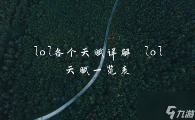 ​lol各个天赋详解 lol天赋介绍表