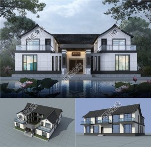 ​新式二层三合院效果图以及户型图，风格大气美观，图纸收藏不吃亏