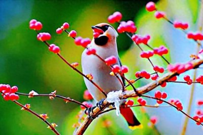 ​太平鸟～体态优美，鸣声轻柔。属于我国冬季候鸟和旅鸟。